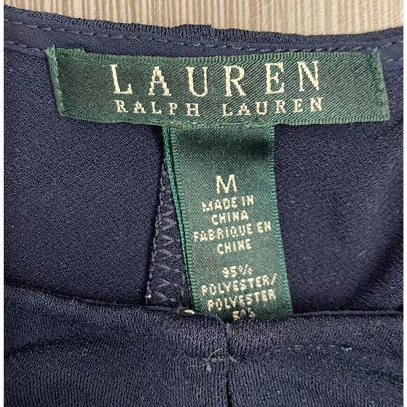 Lauren Ralph Lauren Keyhole Jersey Top Navy Size Medium Peplum Vented Hem - Picture 3 of 4